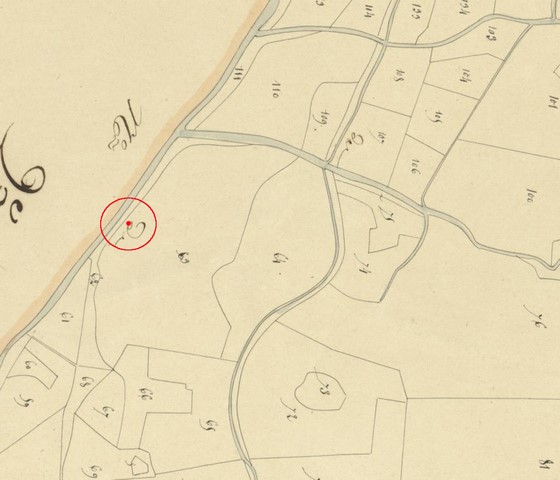 Localisation du bâtiment actuel sur le cadastre de 1839 (section E15). Echelle d'origine 1/2 000e.