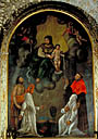 tableau (tableau d'autel) : la Vierge et l'enfant remettent une cordelière à 2 pénitents blancs