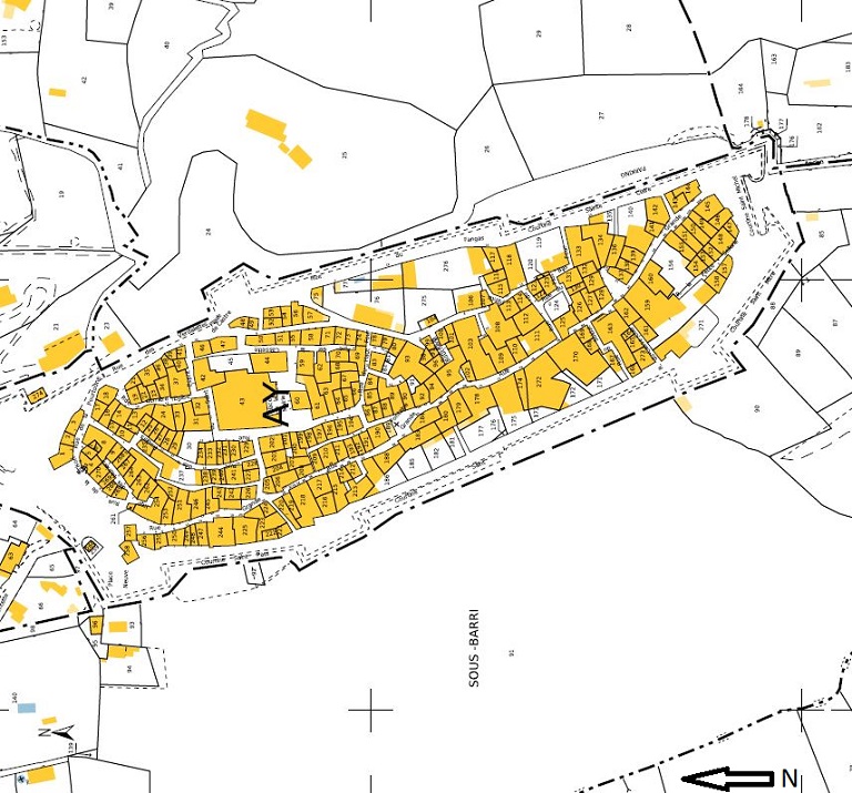 Plan de masse et de situation d'après le cadastre de 2022 (section AY). Echelle 1/2000.