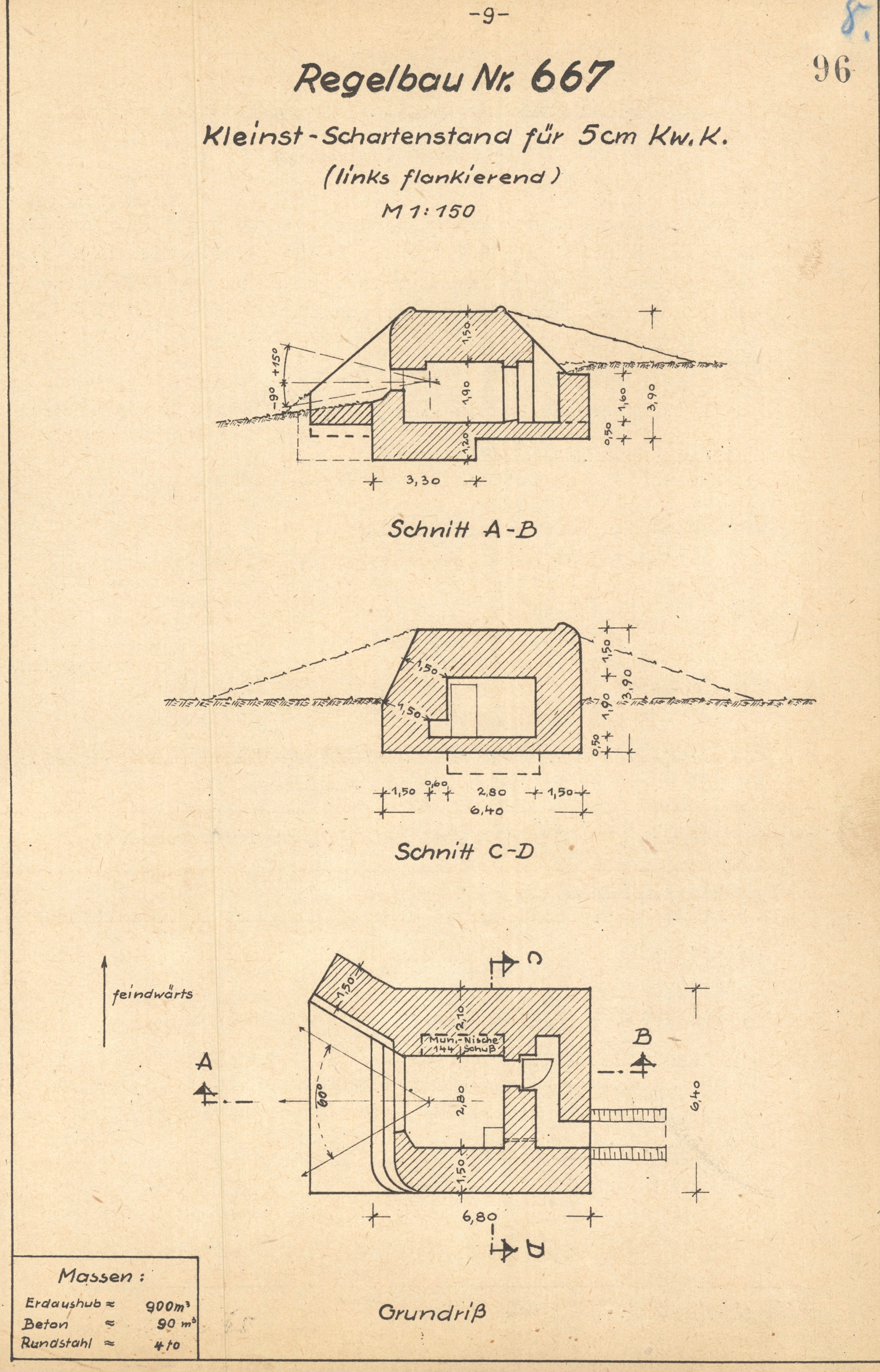 [Plan et coupes du modèle-type de casemate de flanquement Regelbau 667], 1942.