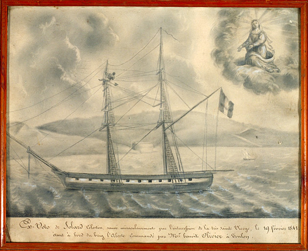 tableau, ex-voto : Bateau dans la tempête (N° 6)