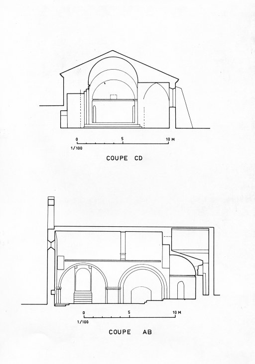 Coupe AB, Coupe CD [Coupes longitudinale et transversale].