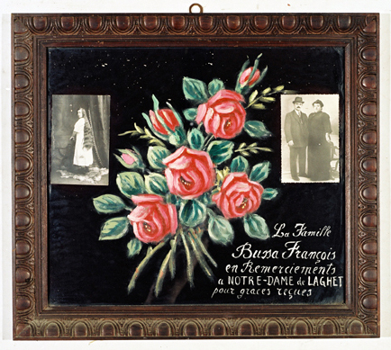 ex-voto, tableau : Bouquet de roses rouges et portraits, famille Bussa