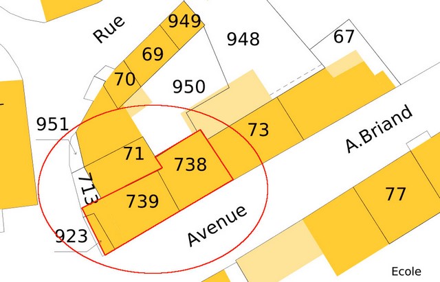 Plan de masse, d'après le cadastre de 2021 (section 000F). Echelle d'origine 1/500e.