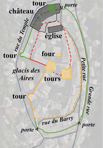 Plan des enceintes successives du bourg de Rosans.