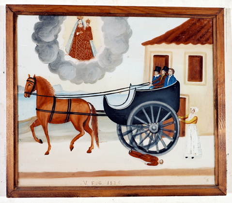 ex-voto, tableau : Enfant sous les roues d'un cabriolet