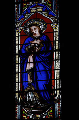 Ensemble de trois verrières (verrières à personnage) : Immaculée Conception, sainte Anne, saint Joachim