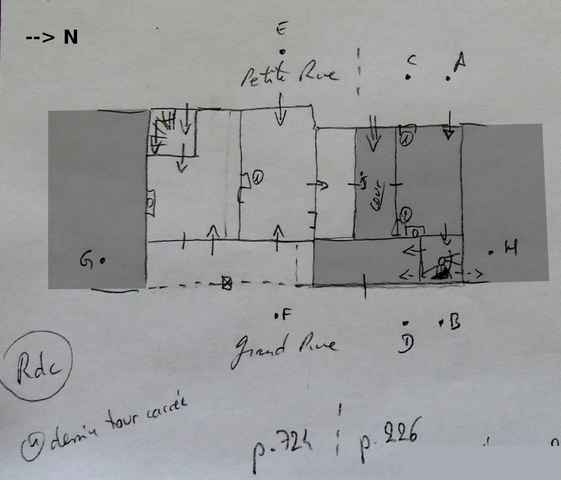 Plan schématique : rez-de-chaussée surélevé (partie non grisée).
