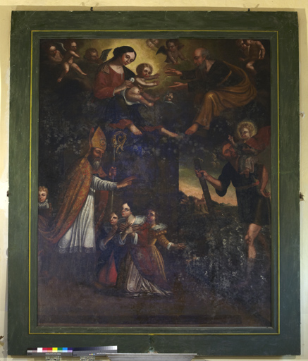 tableau : Saint Nicolas et saint Christophe avec la sainte Famille