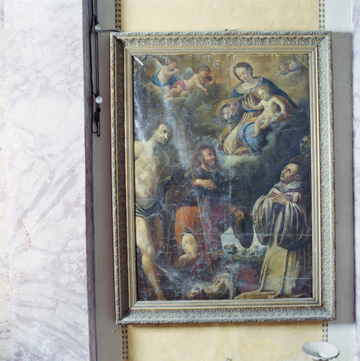 tableau : Saint Sébastien, saint Roch de Montpellier, saint Bernard d'Aoste et la Vierge à l'Enfant, cadre