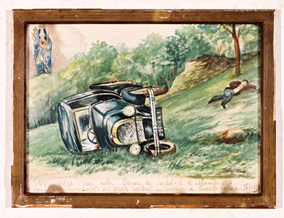 ex-voto, tableau : Accident de voiture automobile, Charles Mussi