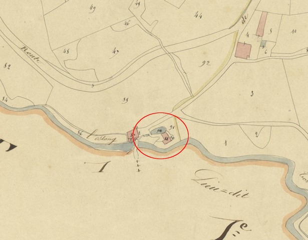 Plan de situation, d'après le cadastre de 1839 (section E1) (version des Archives départementales). Echelle d'origine 1/2 000e.