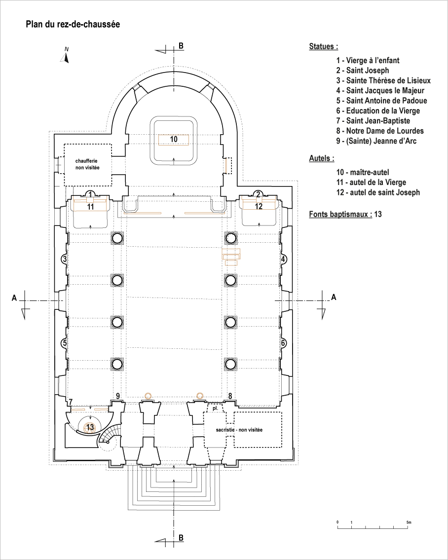 Plan du rez-de-chaussée de l'église de Rosans.