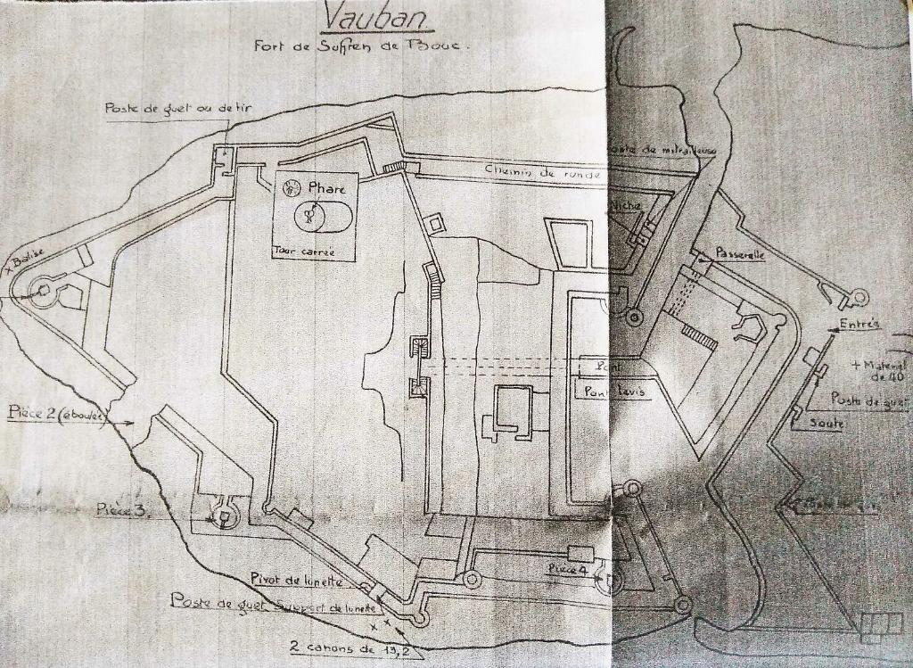[Plan d'état des lieux après guerre du fort de Suffren de Bouc dit fort Vauban], 1954.
