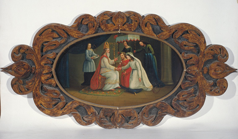 tableaux (7) : Mariage de la Vierge, Baptême du Christ, Résurrection de Lazare, Le retour du fils prodigue, Remise des clés à saint Pierre, Pentecôte, Souper à l'auberge