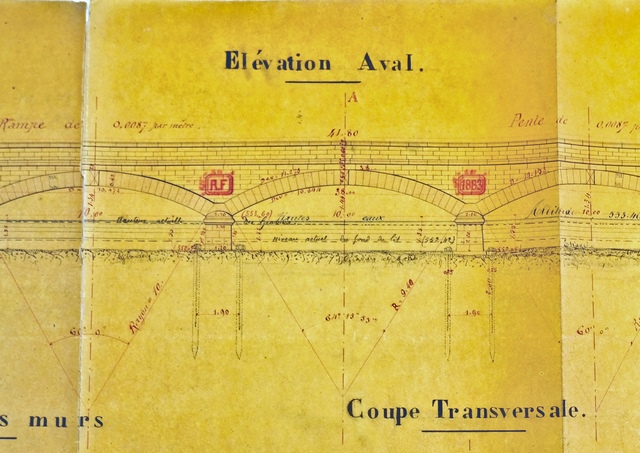 Elévation aval. [Détail, 1880.]