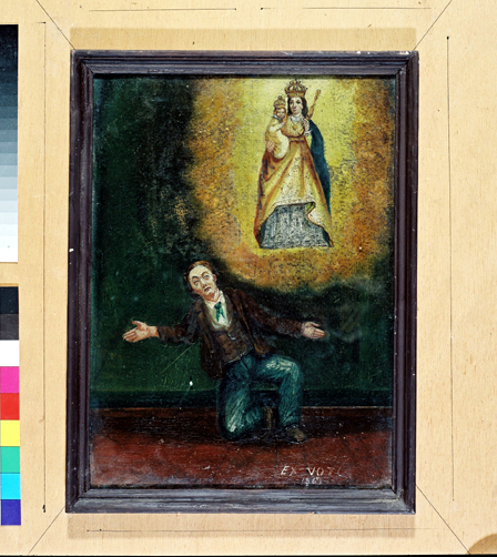 ex-voto, tableau : Prière d'un homme dans un intérieur