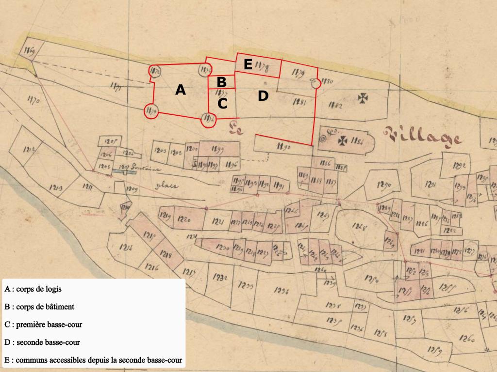 Plan de masse et de situation du château et de ses abords d'après le cadastre de 1842, section C, feuille 5. 