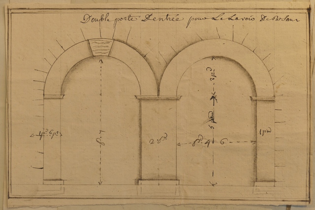 [Projet du lavoir enterré de Rosans : double porte d'entrée, février 1806.]