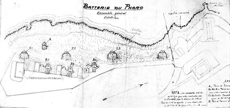 [Plan de la batterie du Pharo avec repérage des ouvrages allemands Südwall], c. 1946.
