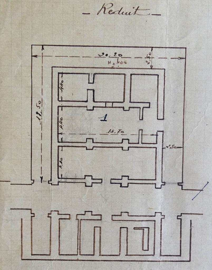 [Plan de l'ancien corps de garde de la batterie de Croix, détail d'une planche de plans] 1926