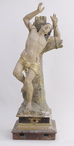 statue-reliquaire de procession de saint Sébastien (petite nature, socle-reliquaire)