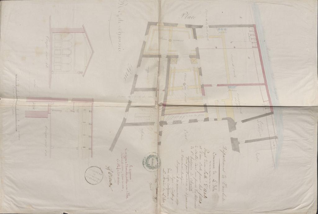Projet d'une salle d'asile et d'une école pour les filles à établir dans une partie des bâtiments de l'hospice de charité de L'Isle-sur-la-Sorgue, rez-de-chaussée, 1850. Echelle 1/100.