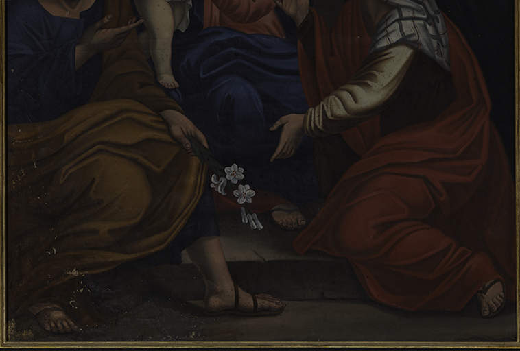 Tableau, cadre : la sainte Famille avec sainte Élisabeth et saint Zacharie
