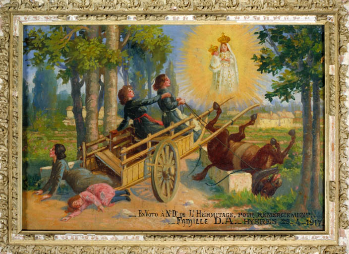 tableau, ex-voto : Accident de char à bancs