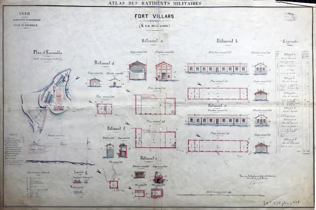 Fort Villars. [Plans, coupes, élévations],1890.