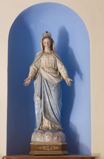 statue (statuette) : Immaculée Conception, deux coeurs de dévotion