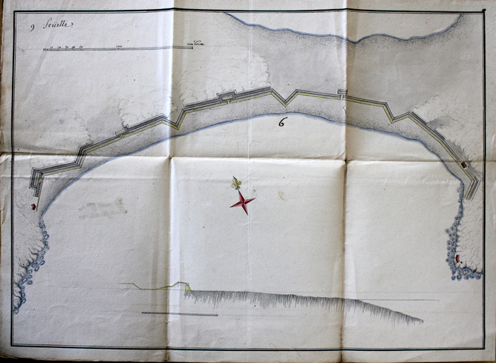 Carte des batteries à faire et à réparer sur la côte des rades de Toulon, 1695. Plan de détail associé : le retranchement des Sablettes.