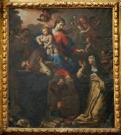 Tableau d'autel : Donation du rosaire à saint Dominique de Guzman et sainte Catherine de Sienne