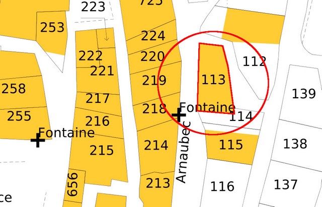 Plan de masse d'après le cadastre de 2021, section 000F. Echelle d'origine 1/500e.