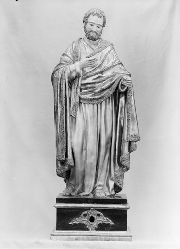 Statue (petite nature avec socle-reliquaire) : saint Joseph