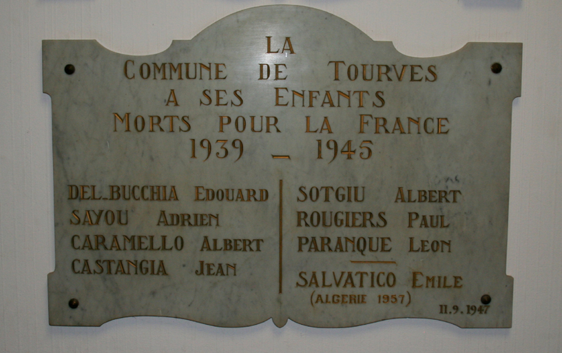 plaque commémorative de la guerre de 1939-1945