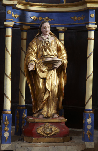 Statue-reliquaire (socle-reliquaire) : sainte Agathe