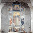 retable (triptyque, retable architecturé, retable à panneau compartimenté) : Vierge de Miséricorde avec saint Jean-Baptiste et saint Antoine abbé