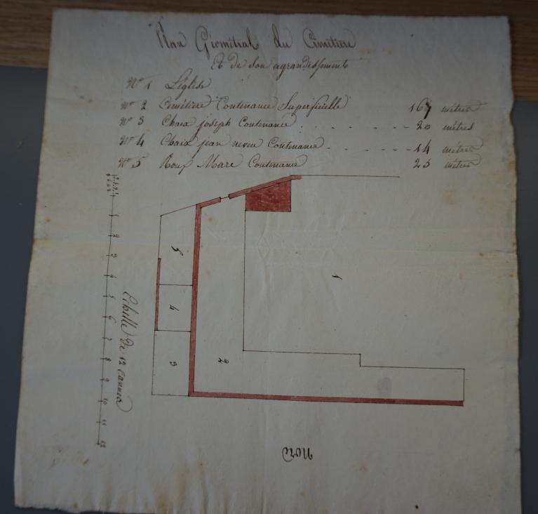 Plan géométral du cimetière et de son agrandissement, s.d. (antérieur au déplacement du cimetière à la chapelle Notre-Dame-du-Revest en 1856.)