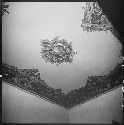 Premier étage, salon, plafond à décor de gypserie.