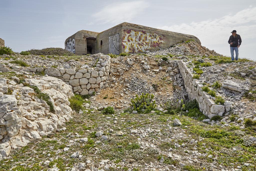Casemate allemande M272 ouest, vestiges du fossé du front de tête de la batterie 