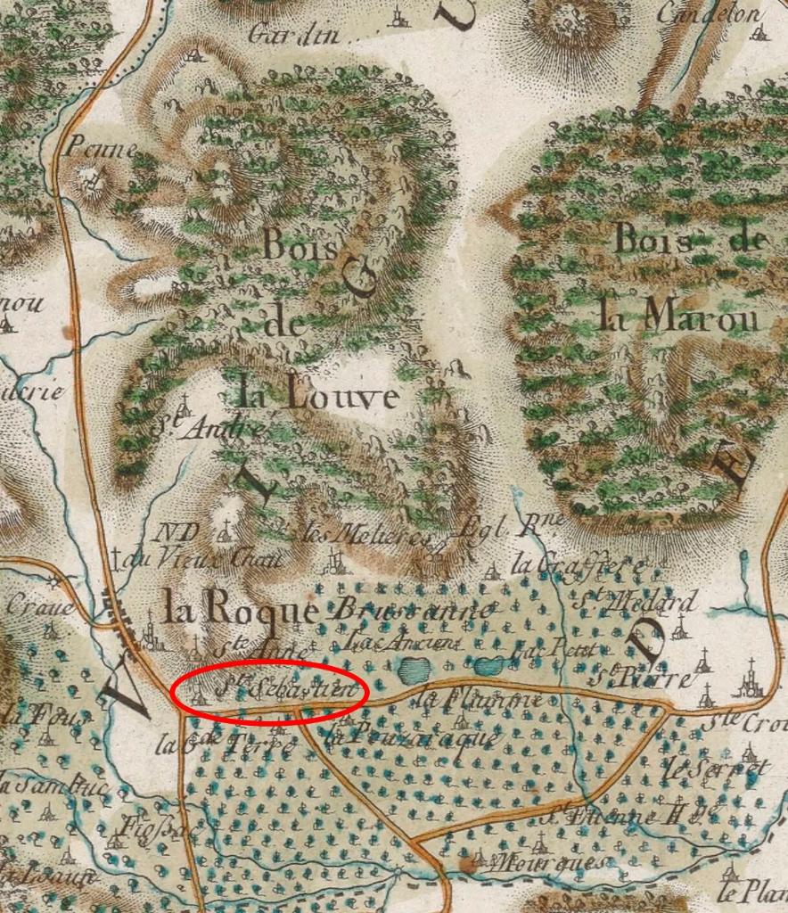 Carte de France dite carte de Cassini, 3e quart 18e siècle [St Sébastien, La Roquebrussanne].