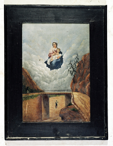 ex-voto, tableau : Chute d'un homme tombant d'un pont sur la voie de chemin de fer, Vincent Fandrine