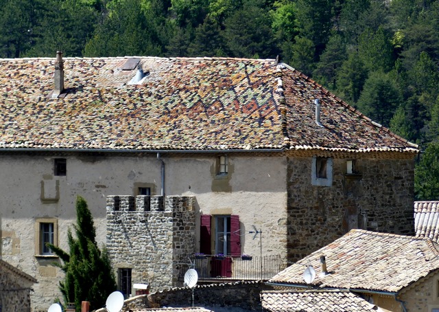 Versant sud et croupe orientale du toit. Couverture en tuiles écailles.