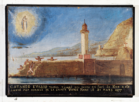 ex-voto, tableau : Chute d'un maçon sur le port de Nice, Cataneo Evasto