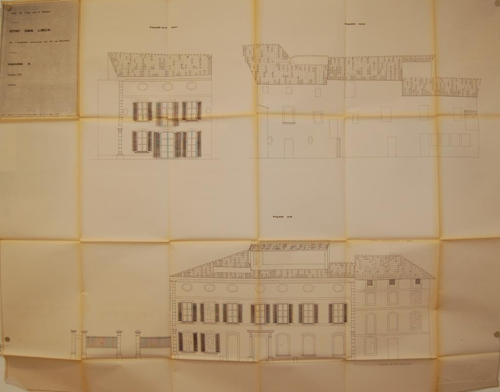 Ville de l'Isle sur la Sorgue, état des lieux de l'immeuble communal sis 13 rue Michelet, façades 2, 1976. Echelle 1/50. 