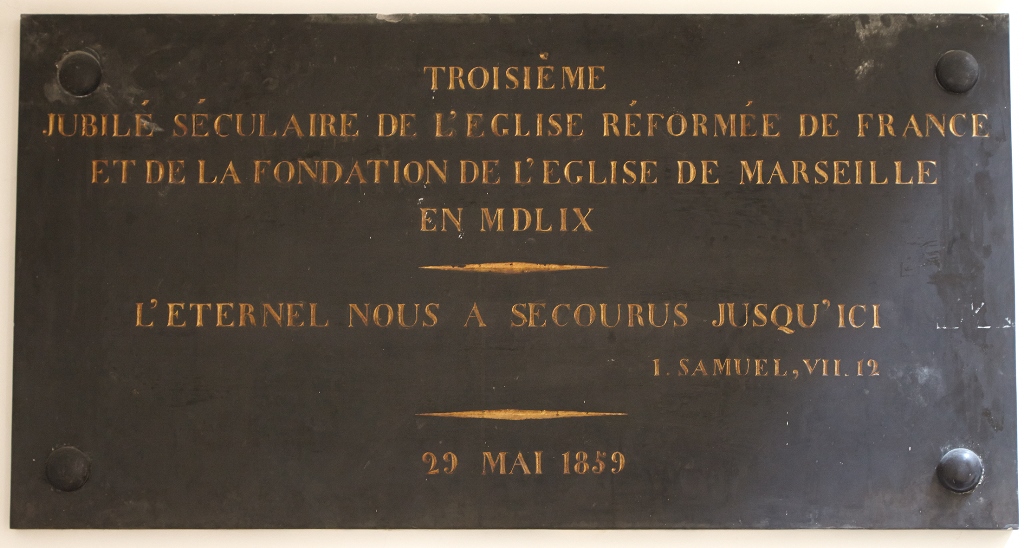 Plaque commémorative de la fondation de l'église réformée de Marseille en 1559