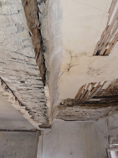 Logis en rez-de-chaussée surélevé, plafond enduit sur lattis. Ferme au hameau des Dades (Ribiers). 