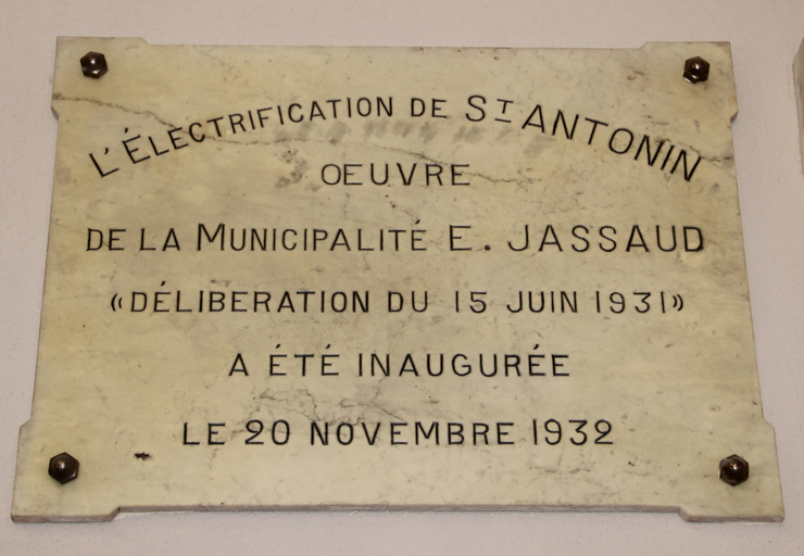 plaque commémorative : L'Electrification de St-Antonin