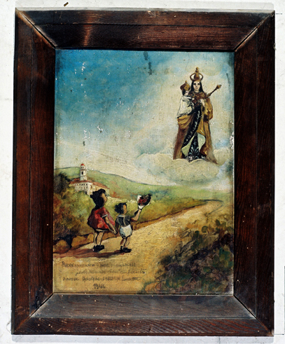 ex-voto, tableau : Deux enfants sur le chemin du sanctuaire de Notre-Dame de Laghet, famille Baccarini